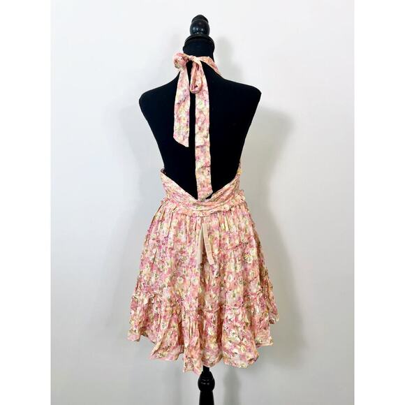 Rococo Sand Faye Mini Dress in Peach Medium Floral Sleeveless Halter Lined Party - Picture 4 of 6